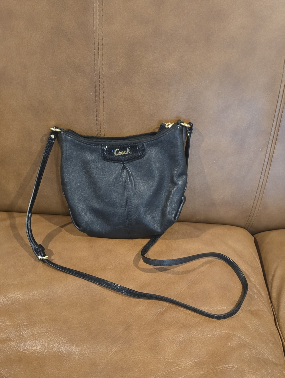 Coach Black Leather Crossbody with Gold Hardware